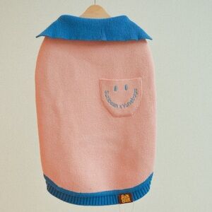 SUNBEAN Pink and Blue polo pullover Dog Sweater - size S